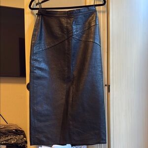 Black lamb leather Maxi Pencil Skirt for Work